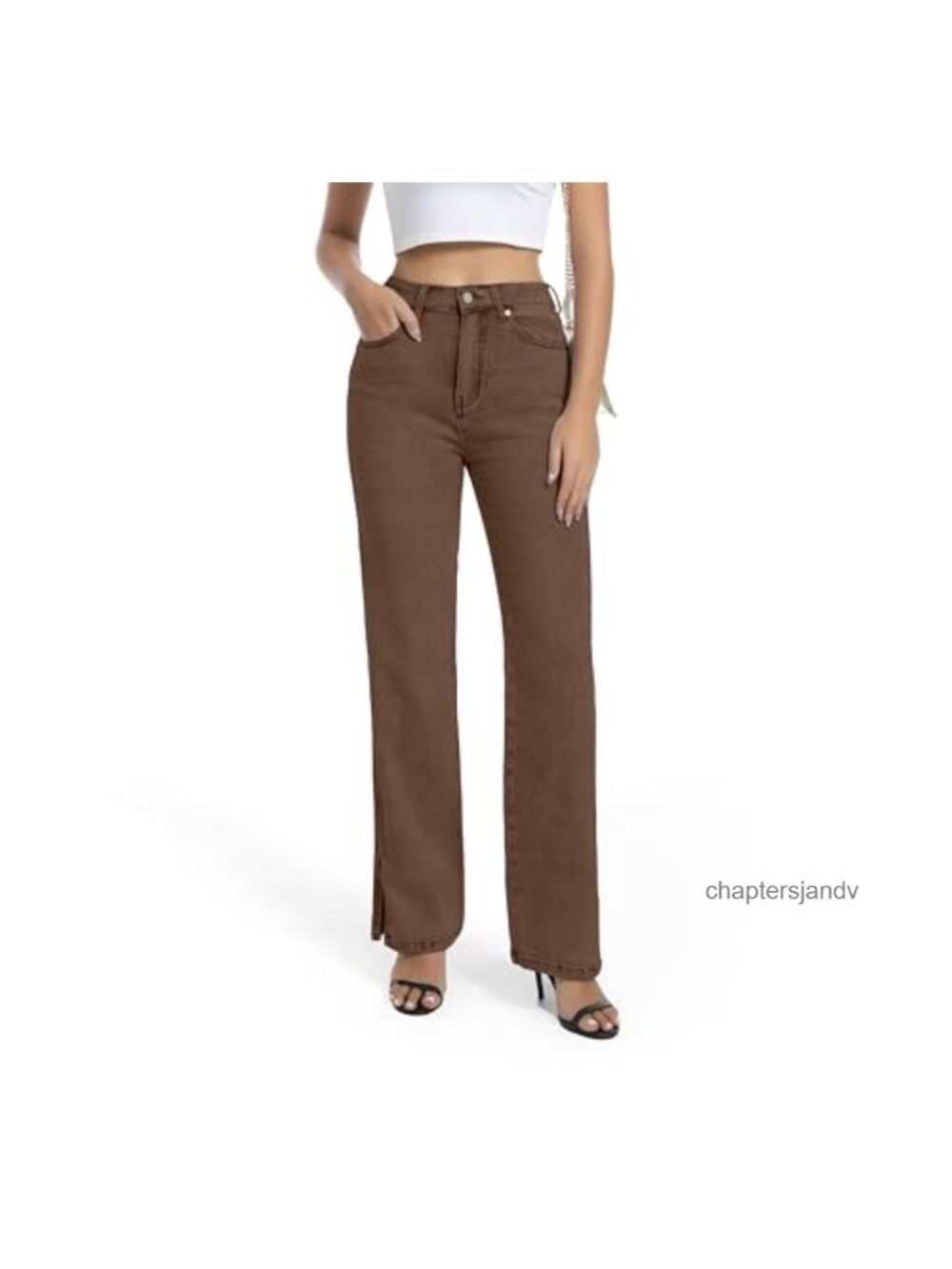High Waisted Stretchy Straight Leg Split Hem Jeans for Women Trendy Classic